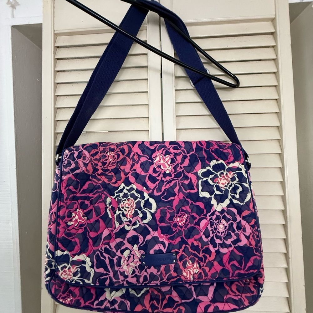 Vera Bradley Pink and Navy Floral Computer Shoulder Bag - Catalina Pink